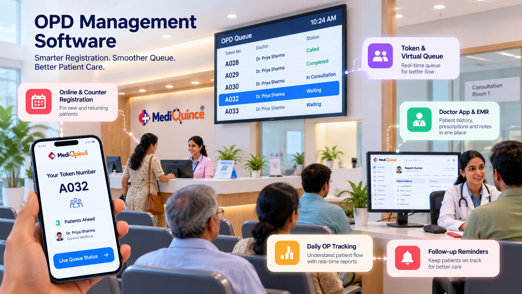 OPD management software for patient registration, queue tracking and consultations