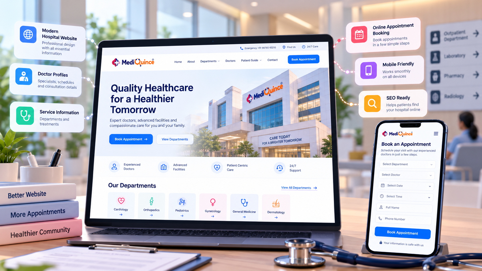 Hospital website with online appointment booking for patients